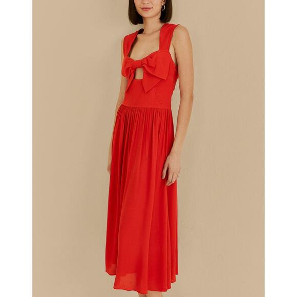 FARM RIO Anthropologie Red Bow Detail Midi Dress Sleeveless Sweetheart NWT L - Picture 5 of 10